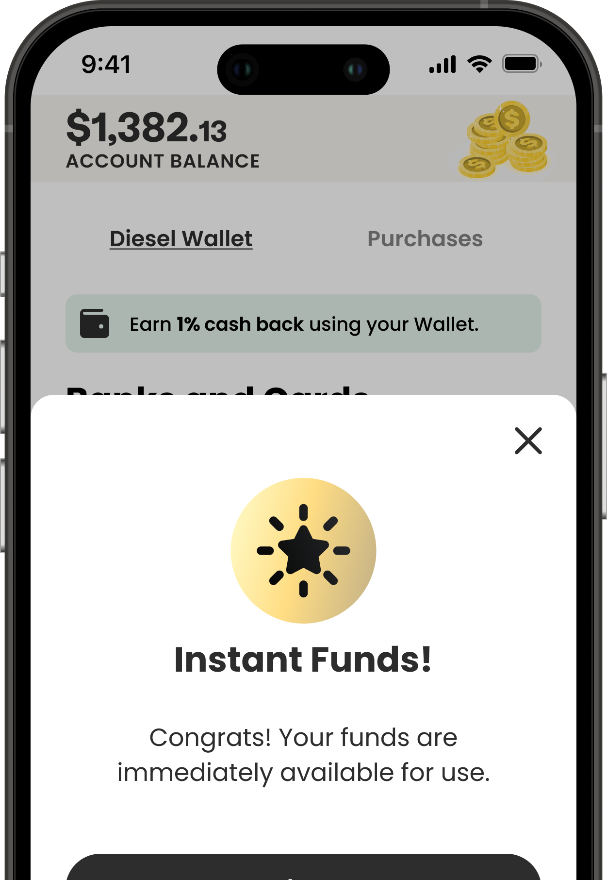 Instant funds transfers